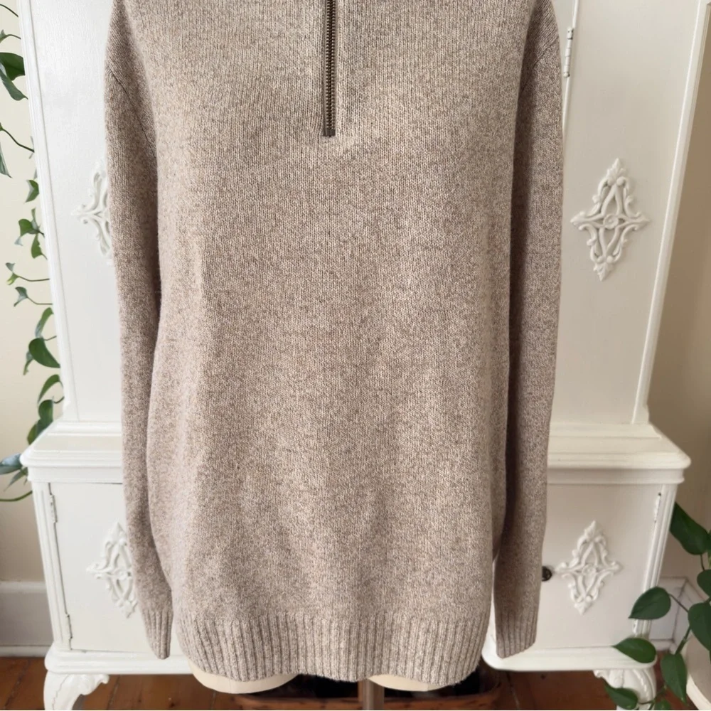 NWT Men’s J. Crew Tan Merino Wool Blend  1/4 Zip Pullover Sweater Jumper